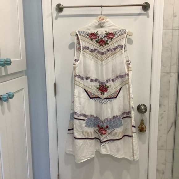 Johnny WAS Sabine Novelle linen embroidered long vest Small - Picture 3 of 8